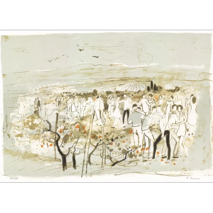 JOUENNE Michel - Lithographie originale "La fête des vendanges" 38x56cm