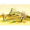 JOUENNE Michel - Lithographie originale "La roche de Solutré" 38x56cm
