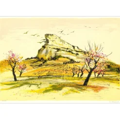 JOUENNE Michel - Lithographie originale "La roche de Solutré" 38x56cm