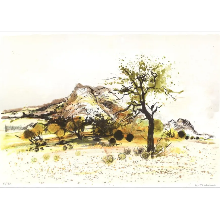 JOUENNE Michel - Lithographie originale "L'amandier au pied des Alpilles" 38x56cm