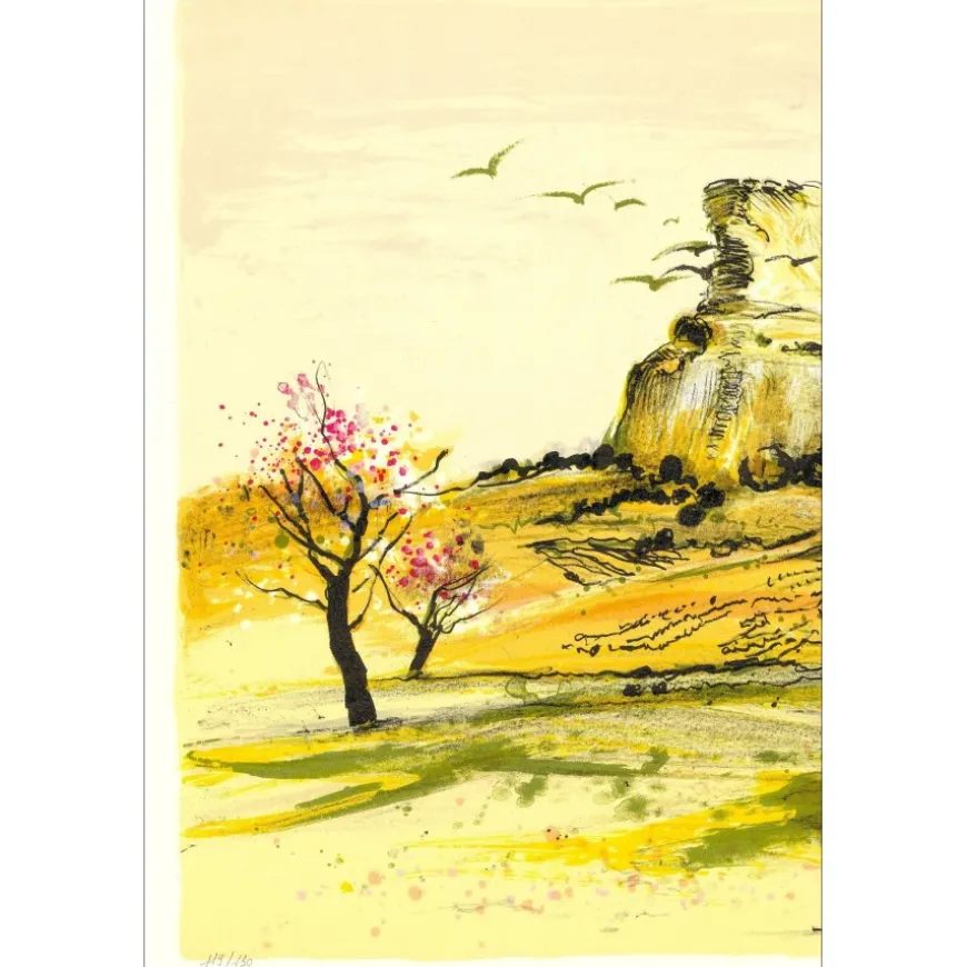 JOUENNE Michel - Lithographie originale "La roche de Solutré" 38x56cm