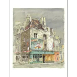 KEIME Jean - Lithographie originale "Le bureau de tabac" 65x47cm