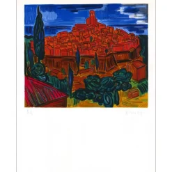 KISCHKA Isis - Lithographie originale "Saint Paul de Vence" 70x50cm - Signée au crayon