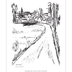 KISCHKA Isis - Lithographie signée au crayon "Route du bac à Guernes en S/Oise " 27x21cm - 1961