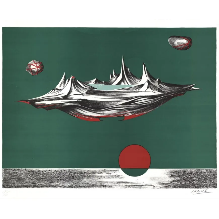 LABISSE Félix - Lithographie originale "Composition surréaliste en vert" 50x65cm