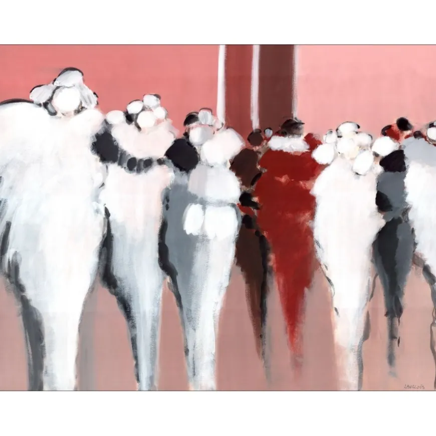 LANGLOIS Pierre-Gérard - Dessin original à la gouache "Personnages à Venise" 62x82cm