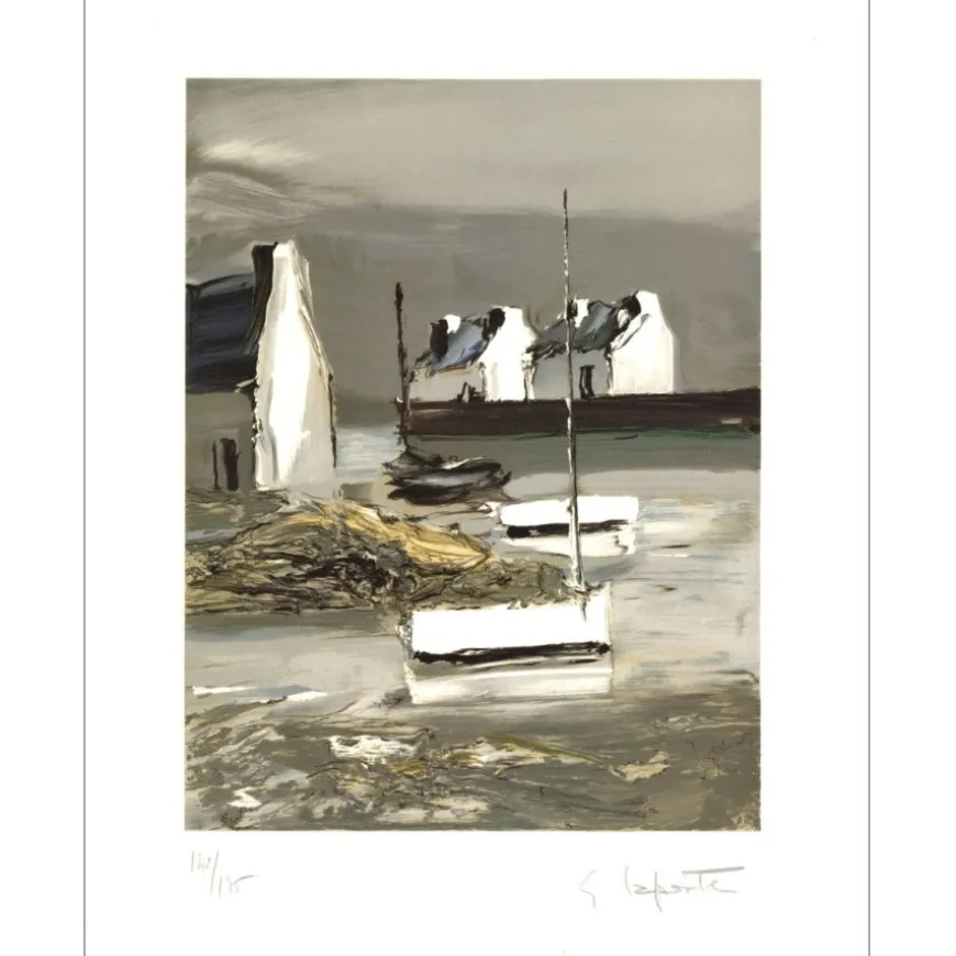 LAPORTE Georges - Lithographie originale "Les trois barques" 47x36cm