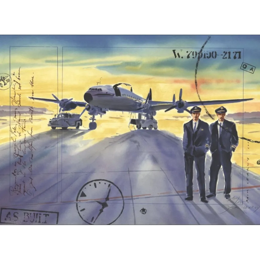 LEAROY Jack - Lithographie originale "Deux aviateurs sur la piste" 52x75cm