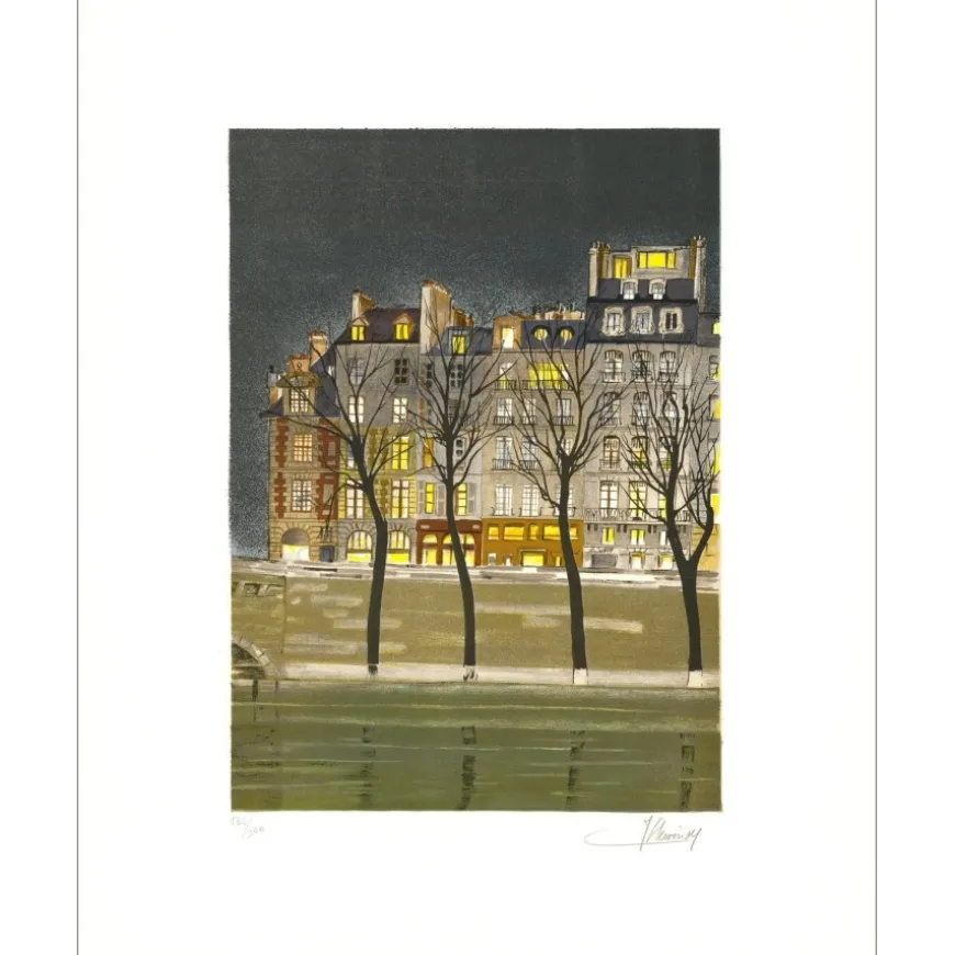 LECOINDRE Jean Luc - Lithographie originale "Le quai des orfèvres" 63x50cm