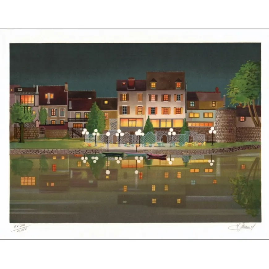 LECOINDRE Jean Luc - Lithographie originale "Les lampadaires blanc" 43x60cm