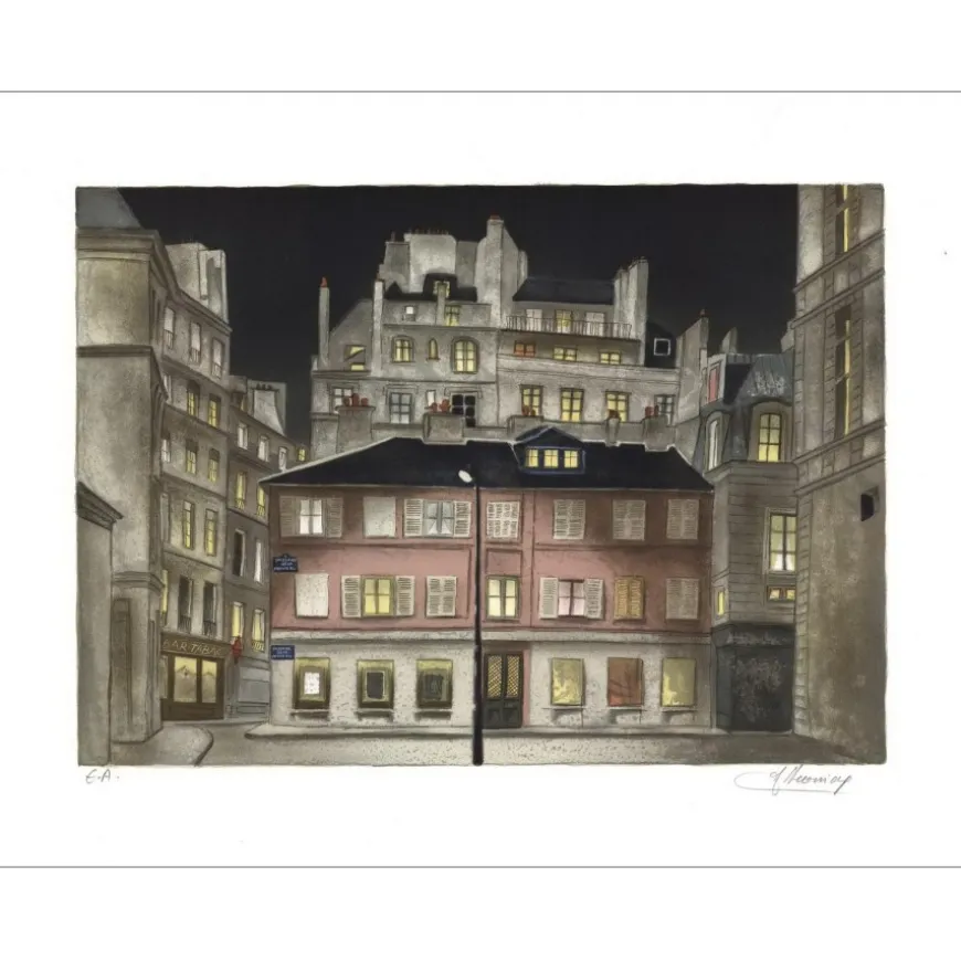 LECOINDRE Jean Luc - Lithographie originale "Le bar-tabac" 43x56cm