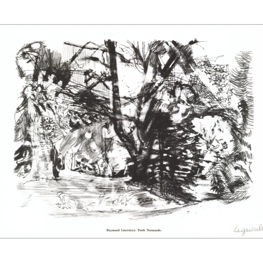 LEGUEULT Raymond - Lithographie signée au crayon "Forêt Normande" 27x21cm - 1961