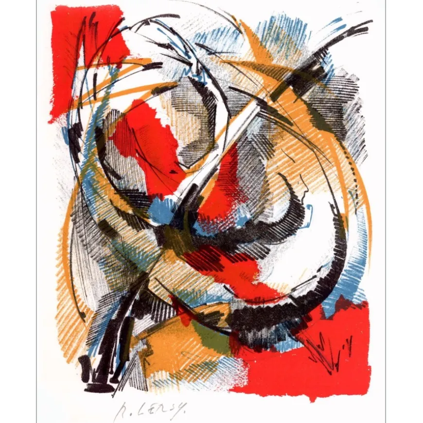 LERSY Roger - Lithographie originale "Composition" 27x21cm - 1963