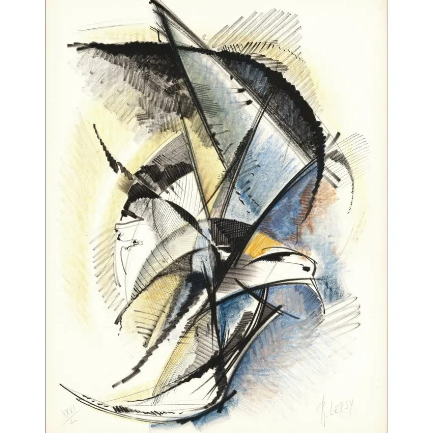 LERSY Roger - Lithographie originale "La mouette" 66x50 cm