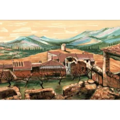 LETELLIER Pierre - Lithographie originale "Le village" 35x53cm
