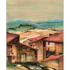 LETELLIER Pierre - Lithographie originale "Le village" 35x27cm