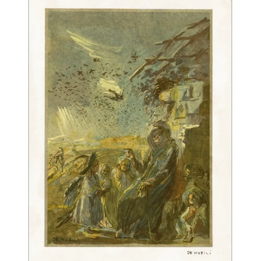 LILA DE NOBILI - Lithographie originale "L'Hirondelle et les petits oiseaux" 38x28cm - 1961