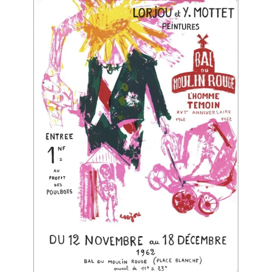 LORJOU Bernard - Lithographie "Bal du moulin rouge, Paris" 78x56cm - 1962