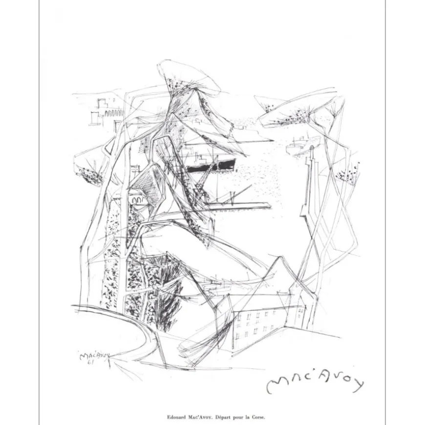 MAC'AVOY Edouard - Lithographie signée au crayon "Départ pour la Corse" 27x21cm - 1961