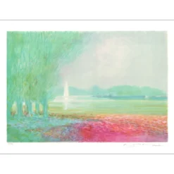 MANOUKIAN Claude - Lithographie originale "Bateaux sur l'Yonne" 50x65cm