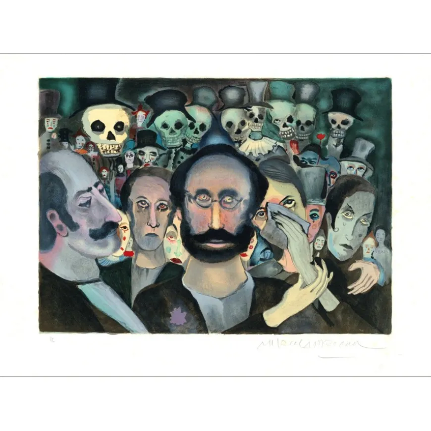 MARCEAU Marcel - Lithographie originale "La foule triste" 54x75cm - 1981