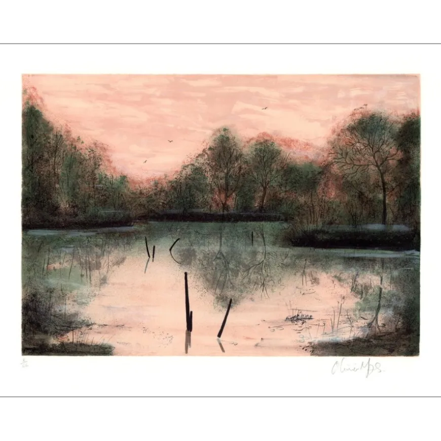 MAS Olivier - Lithographie originale "L'etang" 50x65cm
