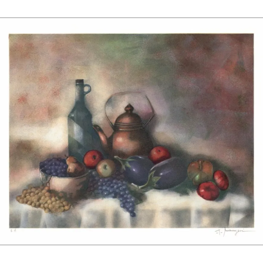 MAUGERI Alferio - Lithographie originale "Nature morte au raisin" 50x65cm