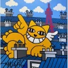 M.CHAT (Thoma Vuille) - Acrylique sur toile "Sieste ailée sur les toits" 130x120cm - 2023