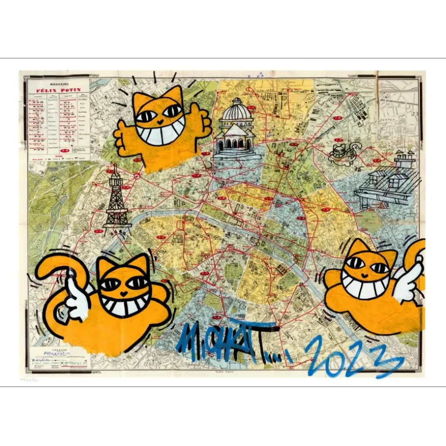 M.CHAT (Thoma Vuille) - Lithographie "Carte de Paris" 50x70cm - 2023 - DATEE