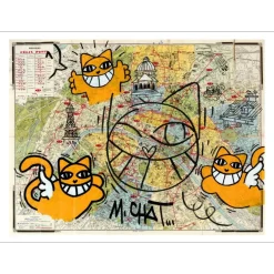 M.CHAT (Thoma Vuille) - Lithographie rehaussée "Carte de Paris, Noir" 50x70cm - 2023