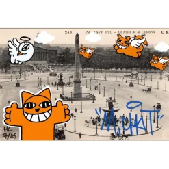 M.CHAT (Thoma Vuille) - Sérigraphie sur carte postale "Paris 7/25" 9x14cm - 2019