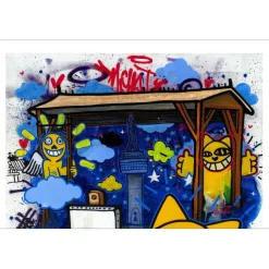 M.CHAT (Thoma Vuille) - Sérigraphie "Retour de Seoul" 99x80cm, rehaussée !