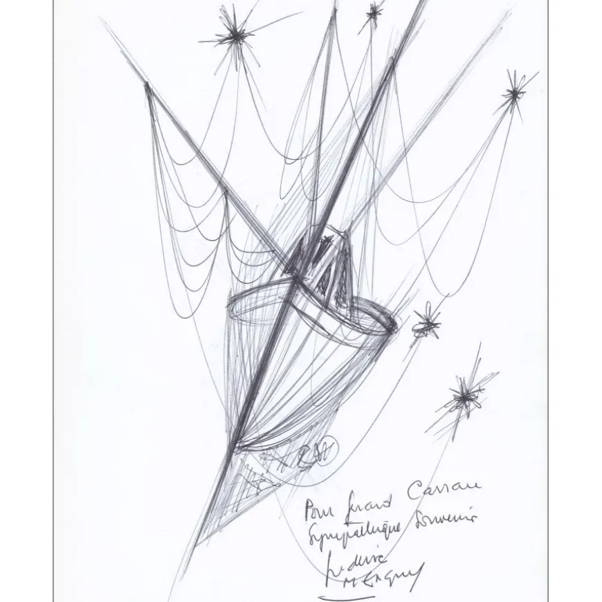 MENGUY frédéric - Dessin original à l'encre "Bateaux 02" 27x21cm - 1963