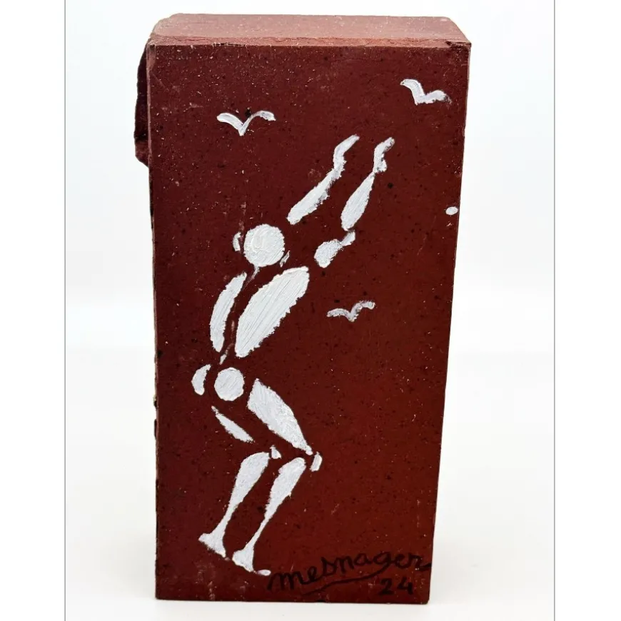 MESNAGER Jérôme - Peinture sur brique "l'homme en blanc B2" 22x11x6cm - 2024