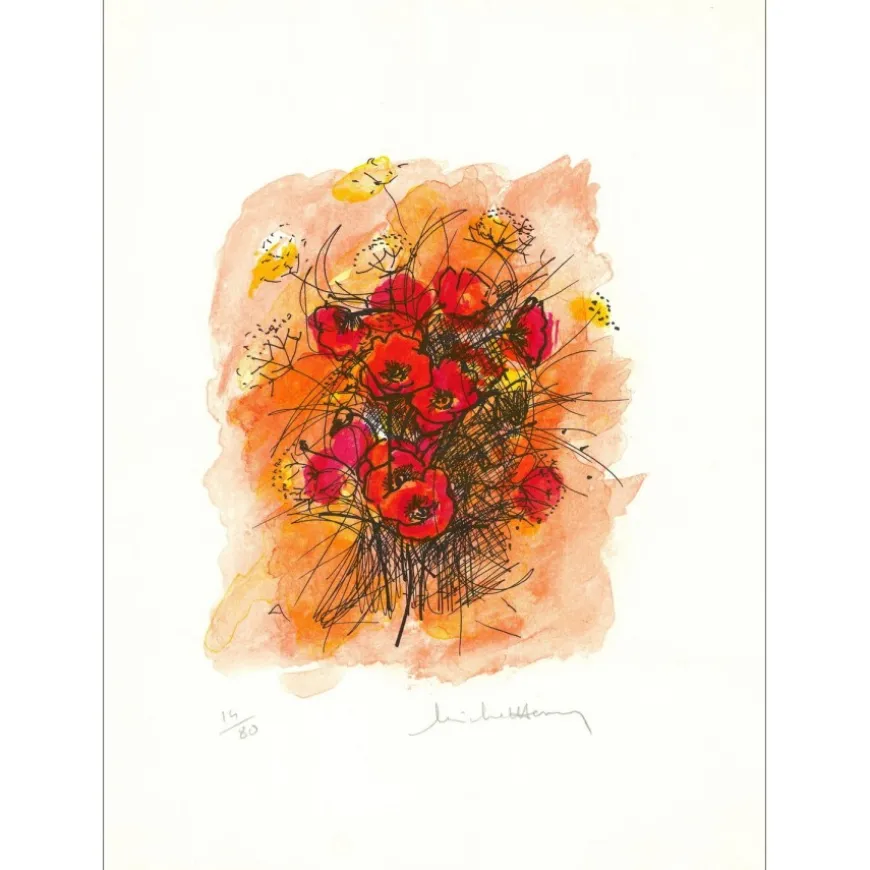 MICHEL-HENRY - Lithographie "Bouquet de fleurs - 2" 38x28cm