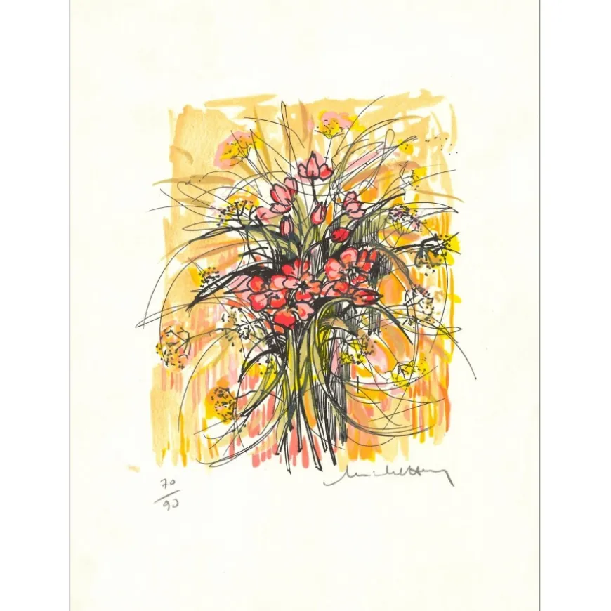 MICHEL-HENRY - Lithographie "Bouquet de fleurs" 38x28cm