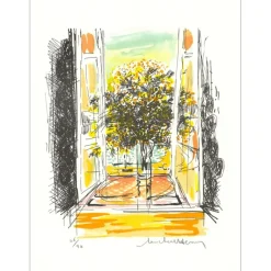 MICHEL-HENRY - Lithographie "Bouquet au bord de la fenêtre" 38x28cm