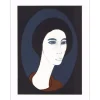 MINAUX André - Lithographie originale "Portrait de femme au fond bleu" 27x21cm - 1978