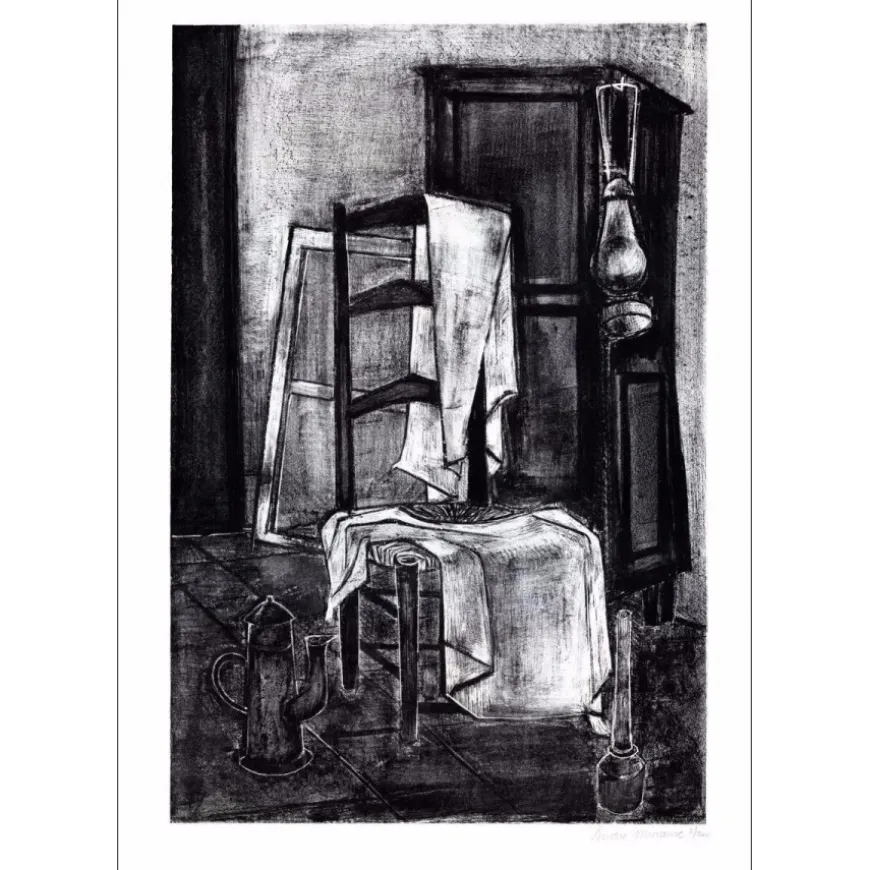 MINAUX André - Lithographie originale "Nature morte à la chaise" 56x38cm - 1970