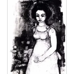 MINAUX André - Lithographie originale "Portrait de femme" 65x50cm - 1970