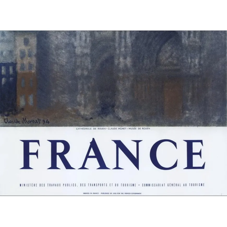 MONET Claude - Lithographie "France, La Cathédrale de Rouen" 100x62cm - 1950