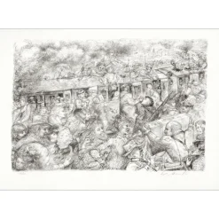 MORETTI Lucien Philippe - Lithographie originale "Le train" 54x76cm - 1975