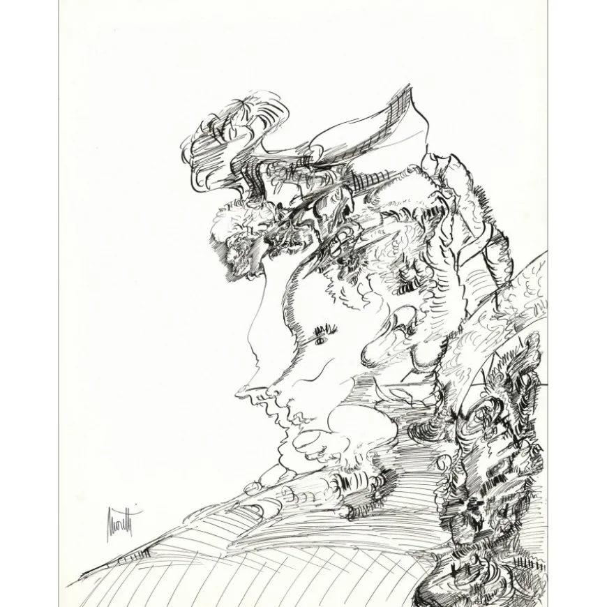 MORETTI Raymond - Dessin original à l'encre "Composition GD07" 65x50cm