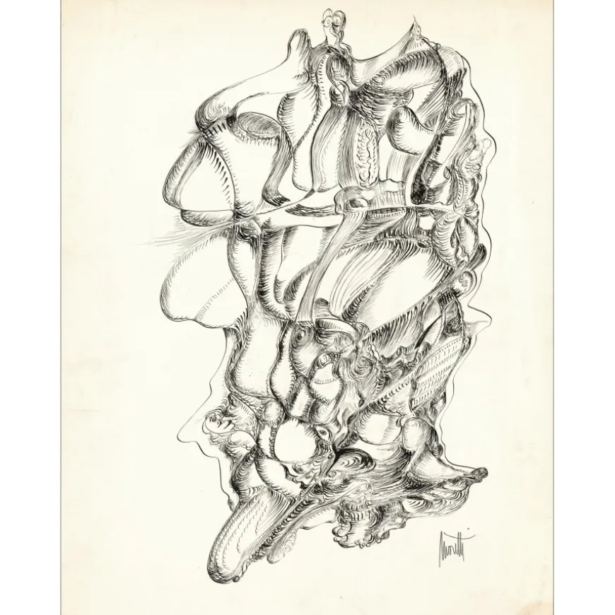 MORETTI Raymond - Dessin original à l'encre "Composition GD08" 65x50cm