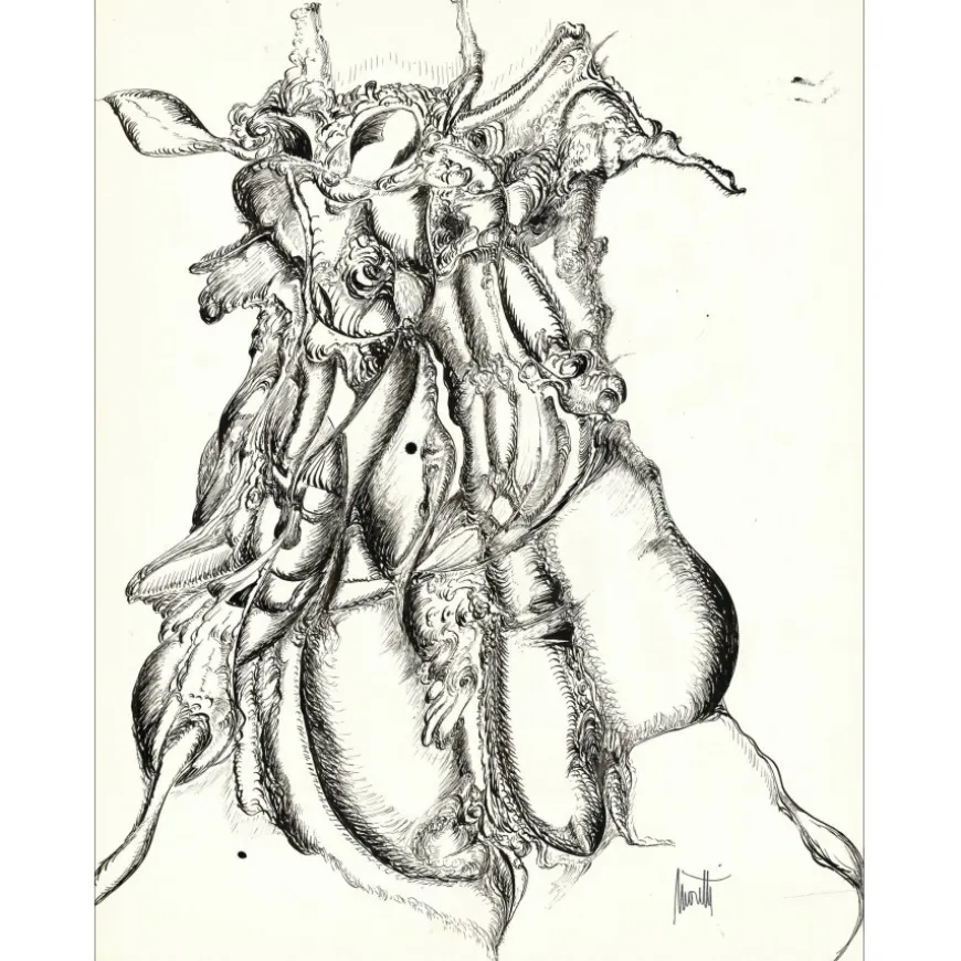 MORETTI Raymond - Dessin original à l'encre "Composition GD09" 65x50cm