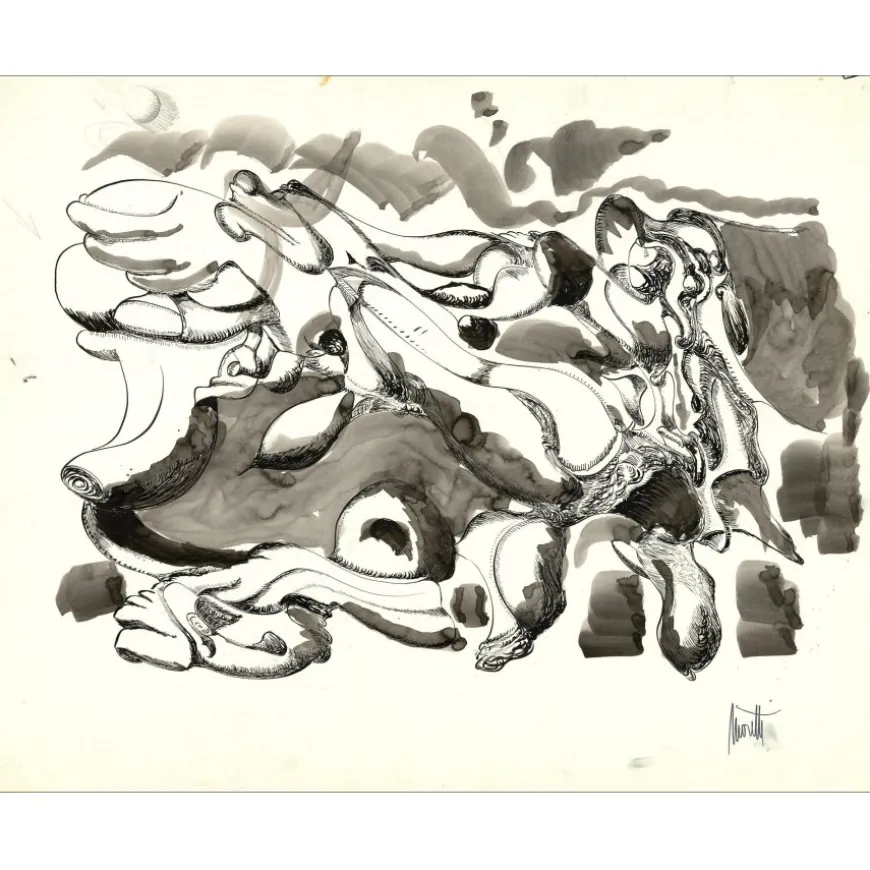 MORETTI Raymond - Dessin original à l'encre "Composition GD13" 50x65cm