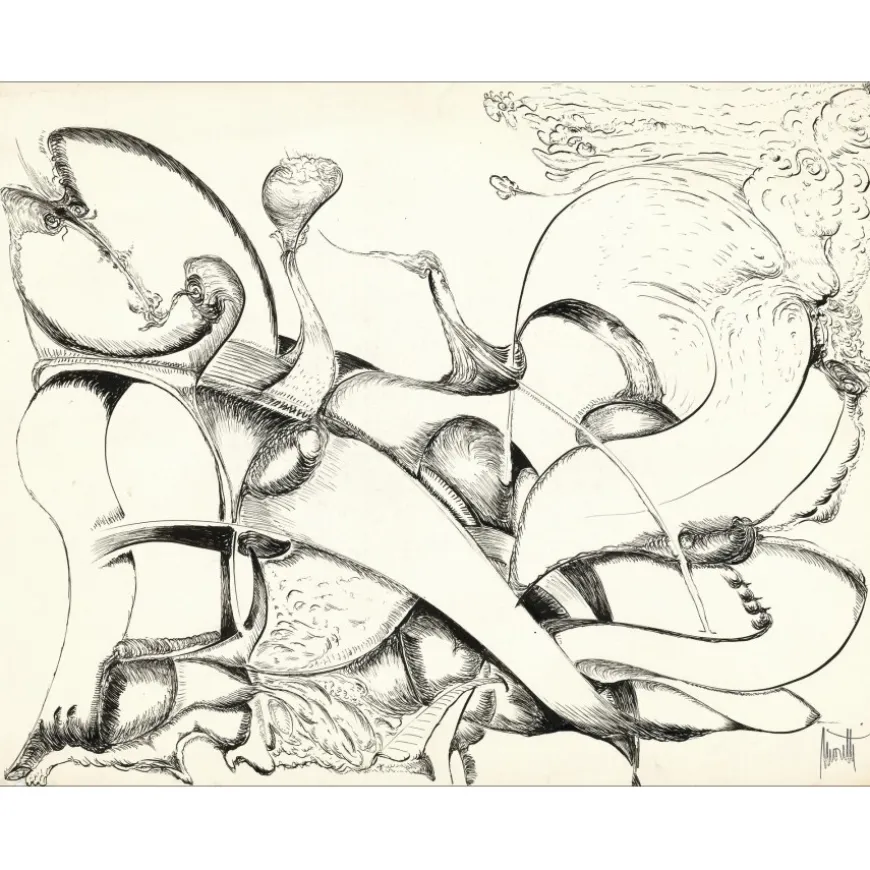 MORETTI Raymond - Dessin original à l'encre "Composition GD14" 50x65cm