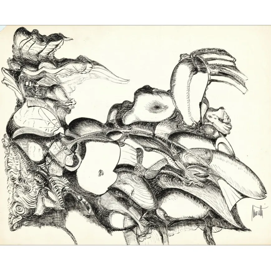 MORETTI Raymond - Dessin original à l'encre "Composition GD15" 50x65cm