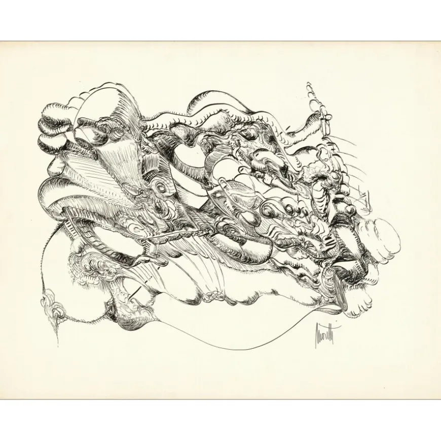 MORETTI Raymond - Dessin original à l'encre "Composition GD16" 50x65cm