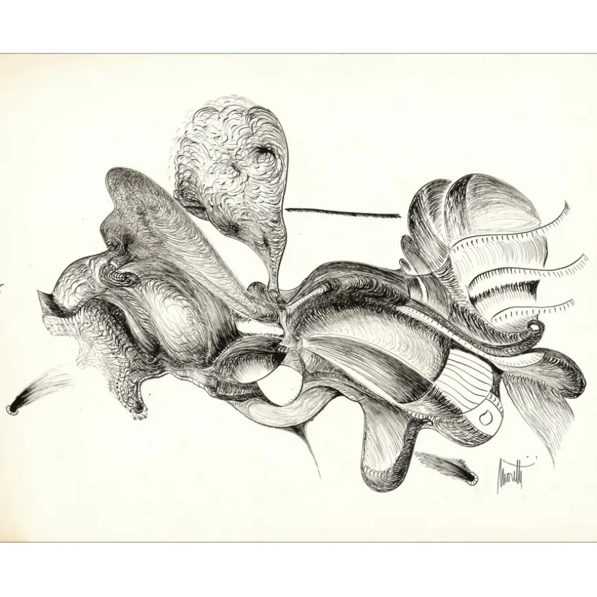 MORETTI Raymond - Dessin original à l'encre "Composition GD18" 50x65cm